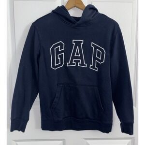 Gap Kids Boys XL Navy Pullover Hoodie Fleece Sweatshirt Logo Long Sleeve